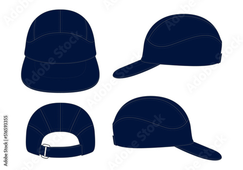 Sport navy blue baseball cap with 5 panel trim style template on white background, vector  file.