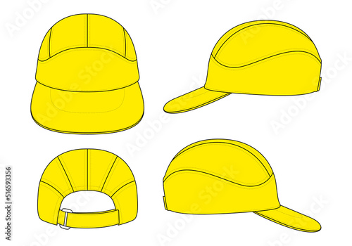 Sport yellow baseball cap with 5 panel trim style template on white background, vector  file.