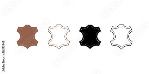 Leather tag, vector animal skin clothing set. Craft clothes emblem.