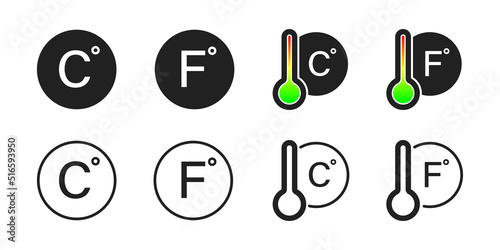Fototapeta Celsius and fahrenheit temperature icon set