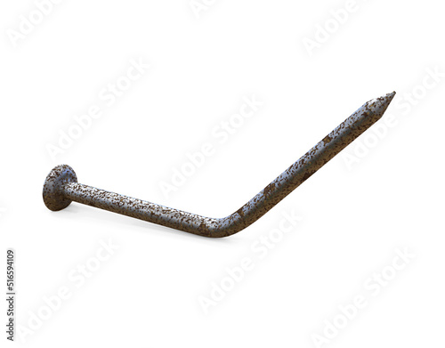 Rusty metal nail isolated on white background, illustration