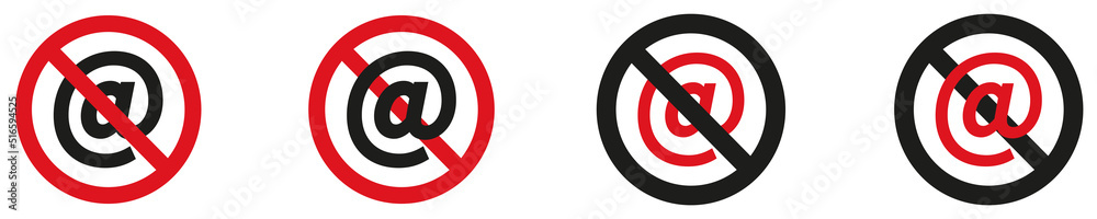 Email ban icon. Postal address red stop sign circle. Stop email icon. Vector illustration eps10 Email ban icon. Postal address red stop sign circle. Stop email icon. Vector illustration eps10