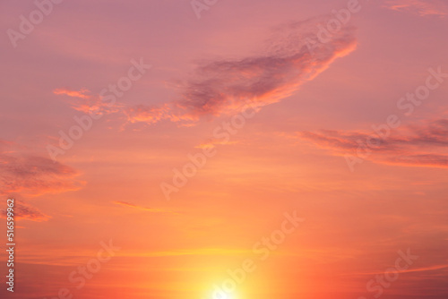 Beautiful sunrise, sunset pink yellow orange sky with sun and sunlight abstract background texture © Viktor Iden