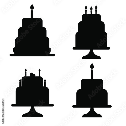Set of festive silhouettes of cakes with candles. Vector illustration