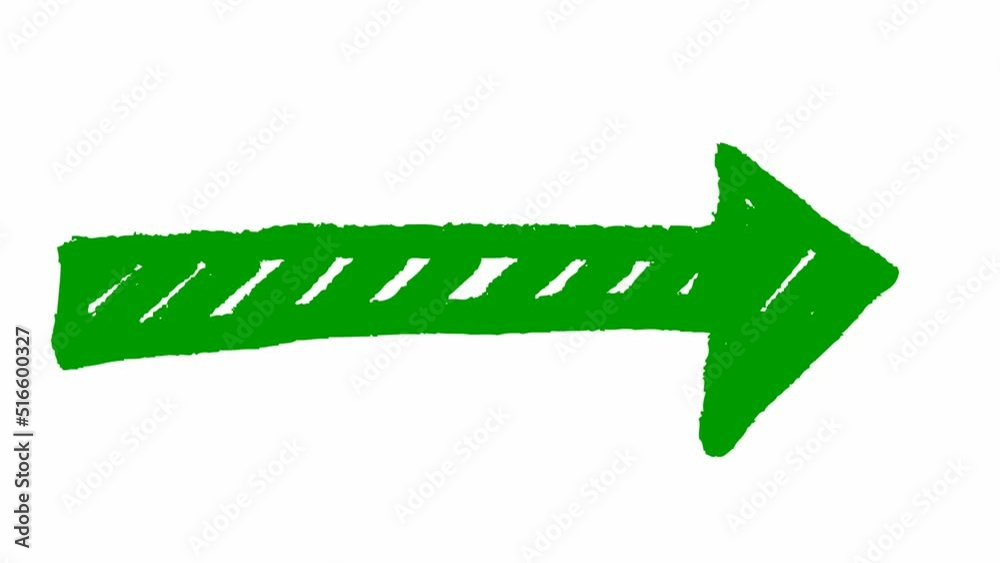 Animated symbol of arrow. Hand drawn green arrow points to the right ...