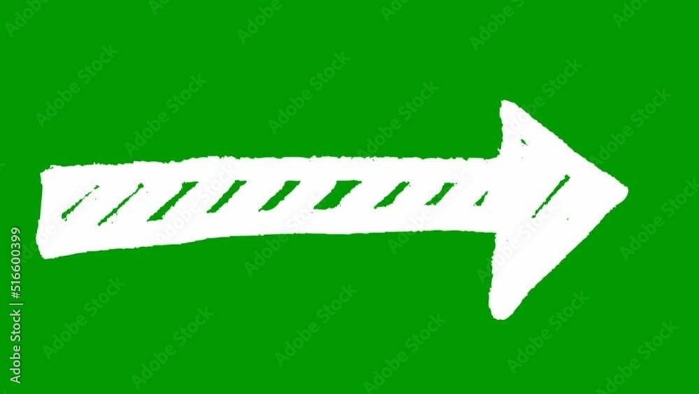 Animated symbol of arrow. Hand drawn white arrow points to the right ...
