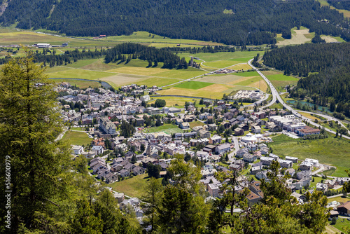 Engadine in Switzerland, view of the city of Celerina photo