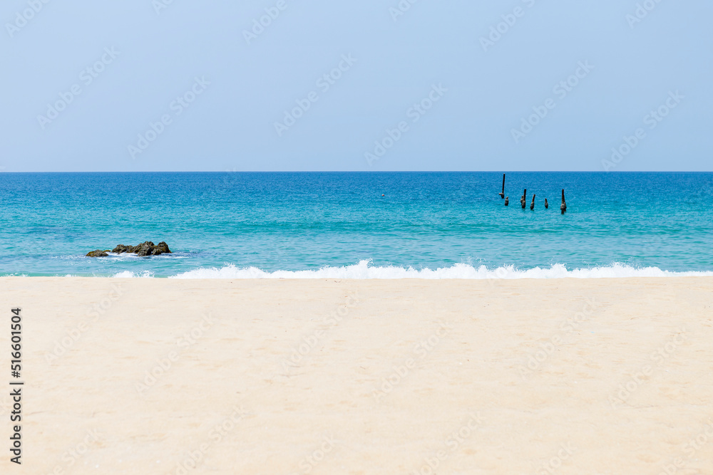 Tropical beach in south of Thailand, white sandy beach with blue sea, summer season background