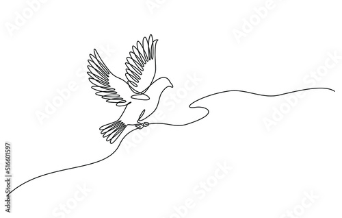 Continuous one line drawing of a pigeons flying. vector illustration of a dove in flight isolated on a transparent background. Single line art of peace and freedom bird symbol in doodle style.
