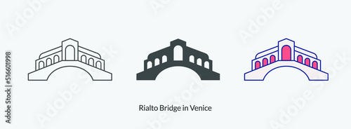 Rialto Bridge in Venice icon in different style vector illustration. Rialto Bridge in Venice vector icons designed filled, outline, line and stroke style for mobile concept and web design. 