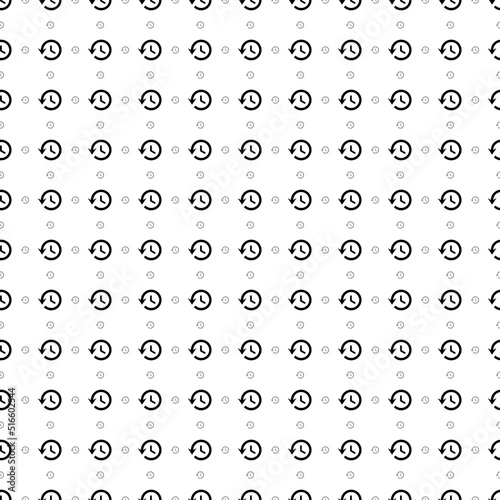 Square seamless background pattern from geometric shapes are different sizes and opacity. The pattern is evenly filled with big black time back symbols. Vector illustration on white background