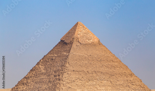 pyramid of Khafre in Giza against blue sky