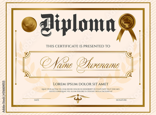 Certificate template. Diploma of modern design or gift certificate. Vector illustration.