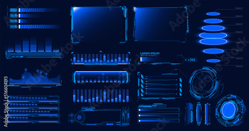 Sci Fi, HUD progress loading bars collection. Simple dashboards infographic template, modern neon technology charts and graphs. Digital download progress or status bars of digital interface. Vector