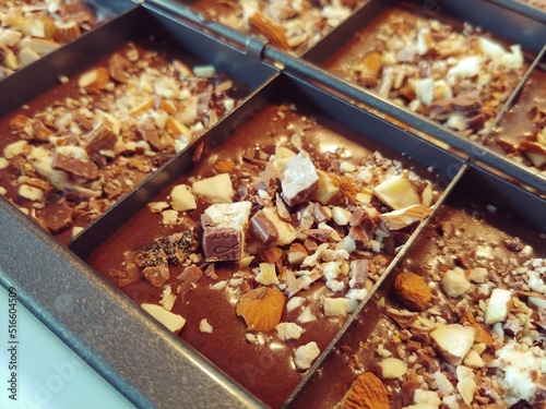 Brownies chocolate bar with nuts 
