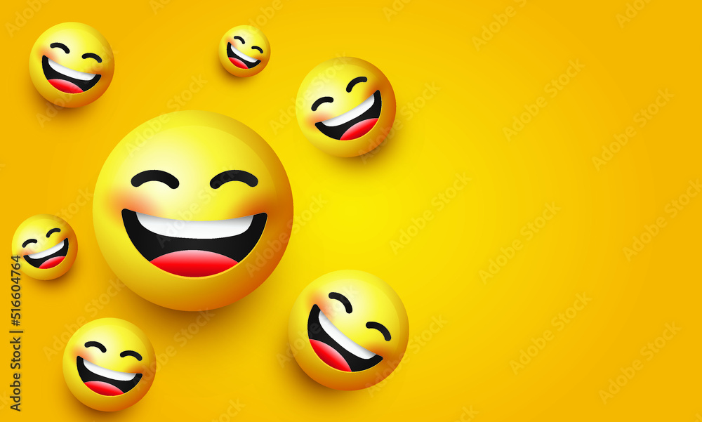 High quality emoticon on yellow gradient background. Laughing emoji