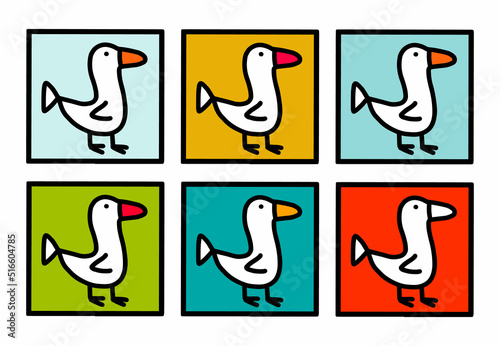 Set of colorful ducks in cartoon doodle style vibrant font