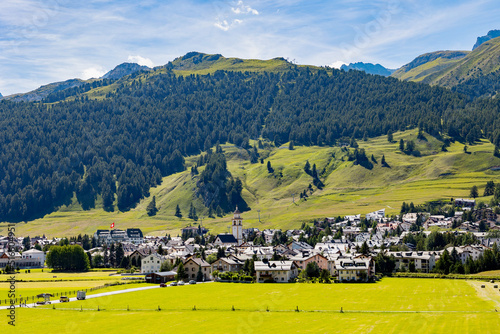 Engadine in Switzerland, view of the city of Celerina