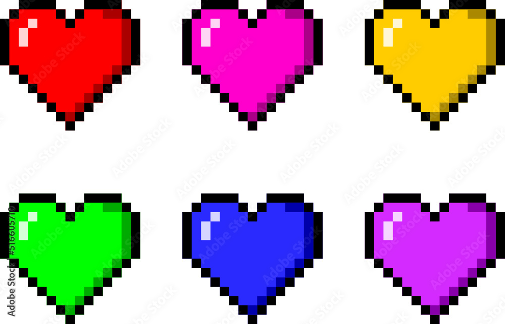 Fototapeta premium 6 Colors Pixel Heart Icons