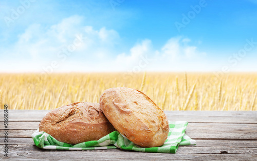 Homemade bread on wooden table