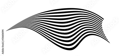 Waving flag as a brush stroke with zebra texture. Vest striped with fabric Black and white stripes curved in a bizarre way with waves curving along the trajectory
