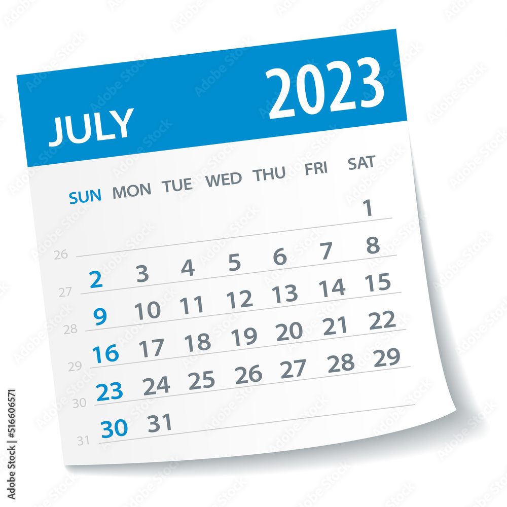 July 2023 Calendar Leaf - Vector Illustration - obrazy, fototapety, plakaty 