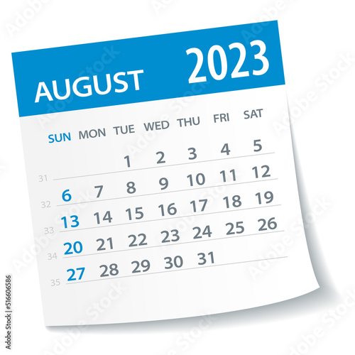 August 2023 Calendar Leaf - Vector Illustration