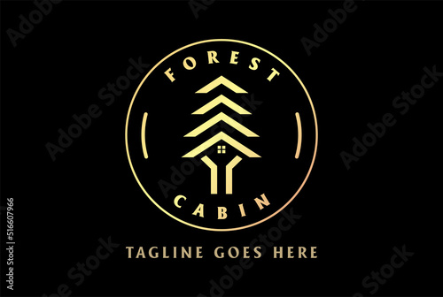 Elegant Luxury Tree House or Forest Cabin for Real Estate Chalet Logo Design Vector