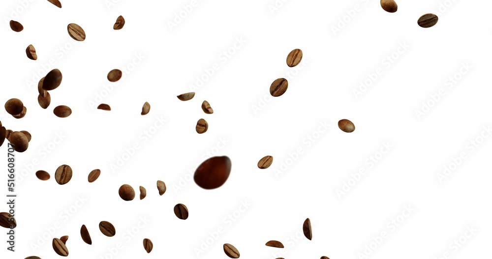 Coffee Beans explosion flying in the air, coffee splash Over White Background Coffee Beans explosion flying in the air, coffee splash Over White Background