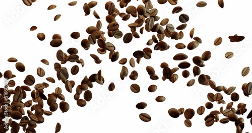 Coffee Beans explosion flying in the air  coffee splash Over White Background