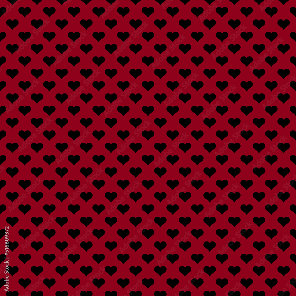 Seamless Pattern of Small Black Hearts on Red Background
