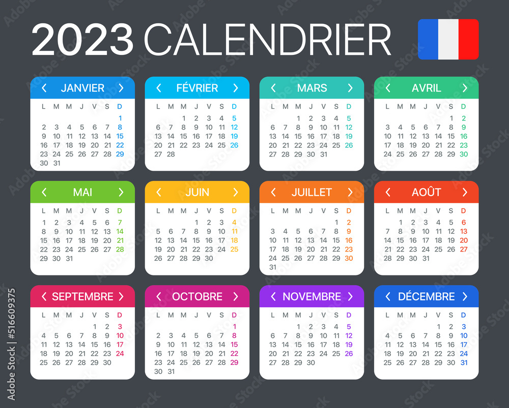 2023 Calendar - Vector Template Graphic Illustration - French Version Stock  Vector | Adobe Stock