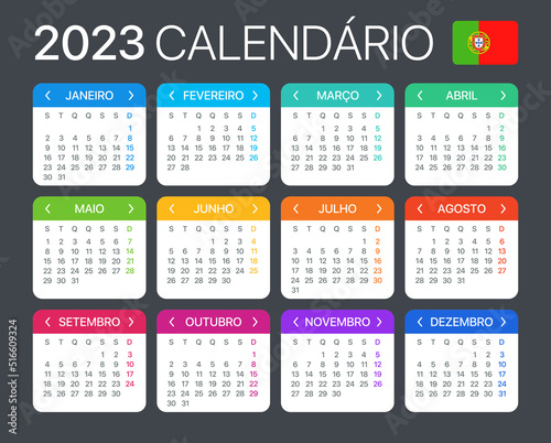 2023 Calendar - vector template graphic illustration - Portuguese version