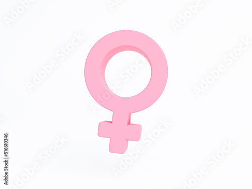 3D Female gender pink icon isolated on white background. women, stereotype 3d paper art, 3d rendering.