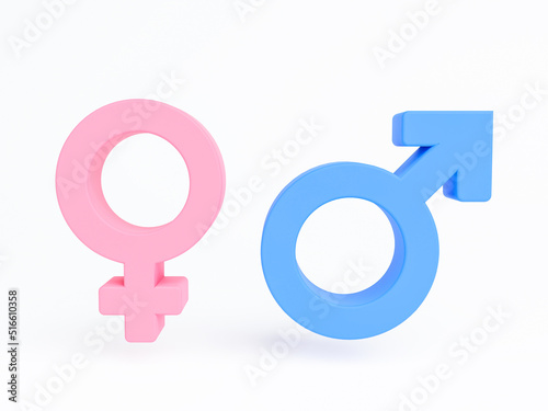 3D Gender icon isolated on white background. couple man and woman, Female, Male, stereotype, Blue and pink 3d paper art, 3d rendering.Keywords