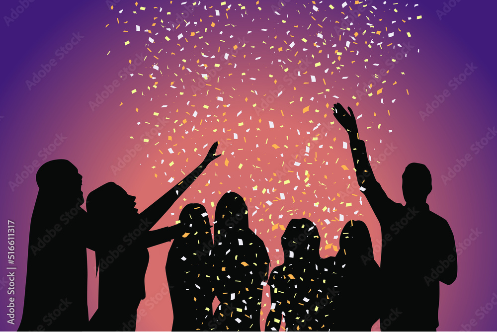 Vector illustration of a group of cheerful people celebrating party. 