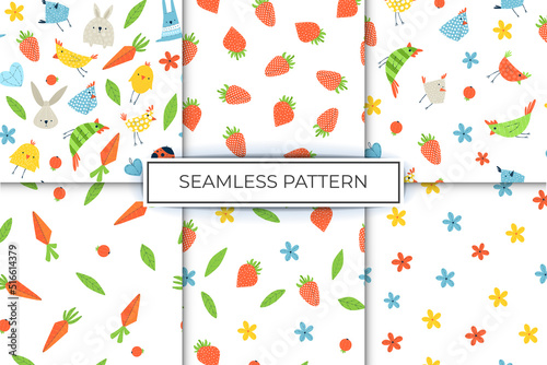 Collection Cute farm pattern with carrot, rabbit, chicken and other elements
