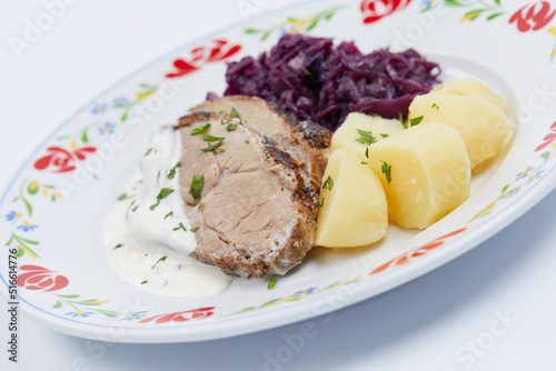 potato with meat and salad