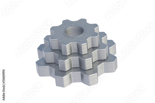 Stack of metallic gears isolated on white background. 3d render