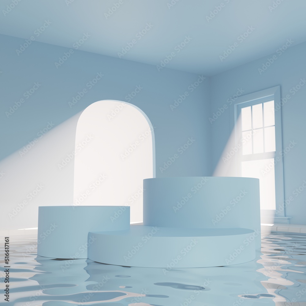 Podium background with water and window. Podium background with water and window.