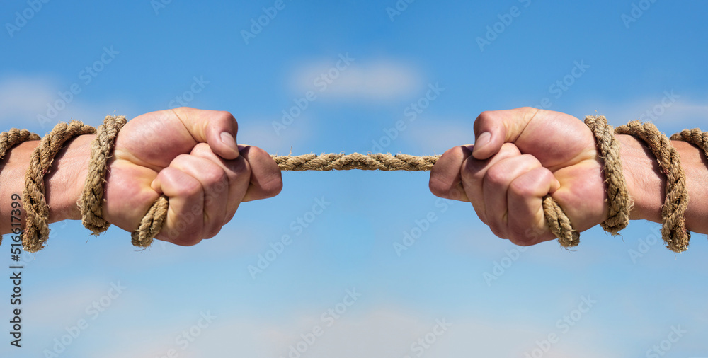 Rope cord. Hand holding a rope climbing rope strength and