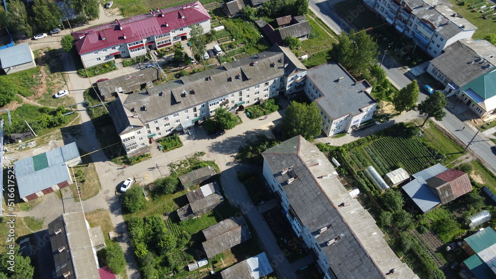 Summer photo of a green village from quadrocopter Summer photo of a green village from quadrocopter