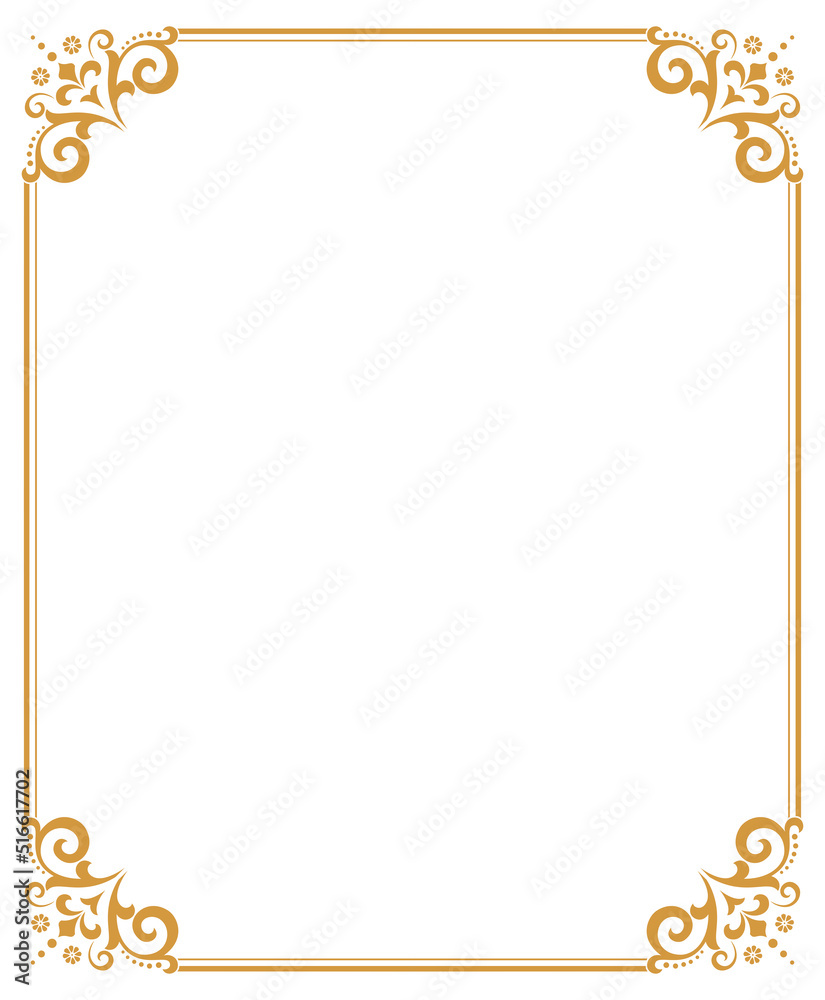 Fototapeta premium Decorative frame Elegant vector element for design in Eastern style, place for text. Floral golden and white border. Lace illustration for invitations and greeting cards.