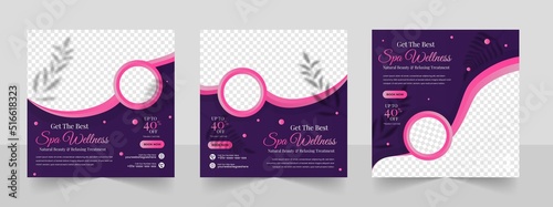 Beauty care wellness and spa treatments salon content ideas for social media instant square post banner template
