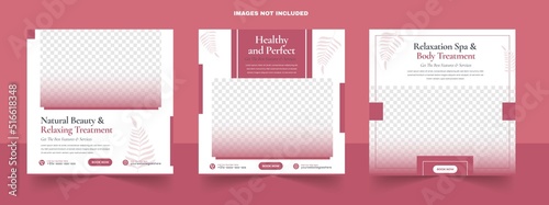 Flat dessign beauty spa treatments content ideas for social media instant square post banner template