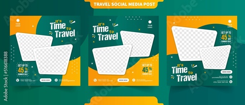 Summer holiday tour travel concept for instant post and social media collection banner with editable photo template