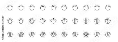 Set of Vector Icons on Theme Adjustment, Mode Selection, Control, Switching, Change. Presented Balance, Power, Minimum, Maximum, Left, Right Power Mode Control Panel