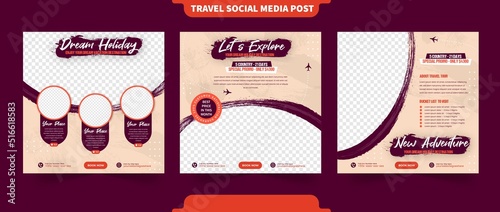 Traveling and holiday adventure for instant or social media post banner ads promotion template