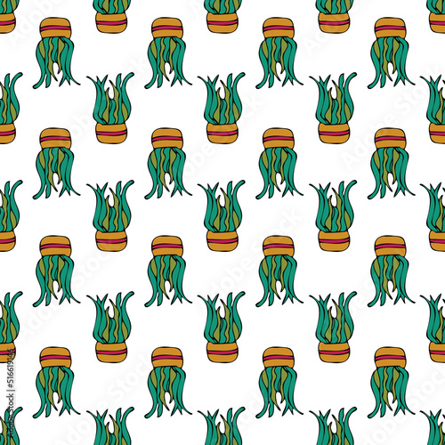 Vector white background plant in pot, succulents seamless pattern. Seamless pattern background