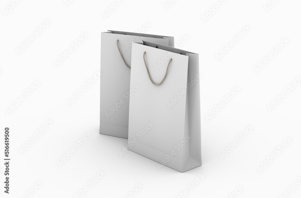 Eco-friendly white paper shopping bag with string handle isolated on white background. 3D rendering Eco-friendly white paper shopping bag with string handle isolated on white background. 3D rendering